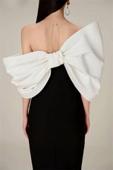 Elegant Slim Waist Backless Patchwork Bow Package Hip Midi Dress