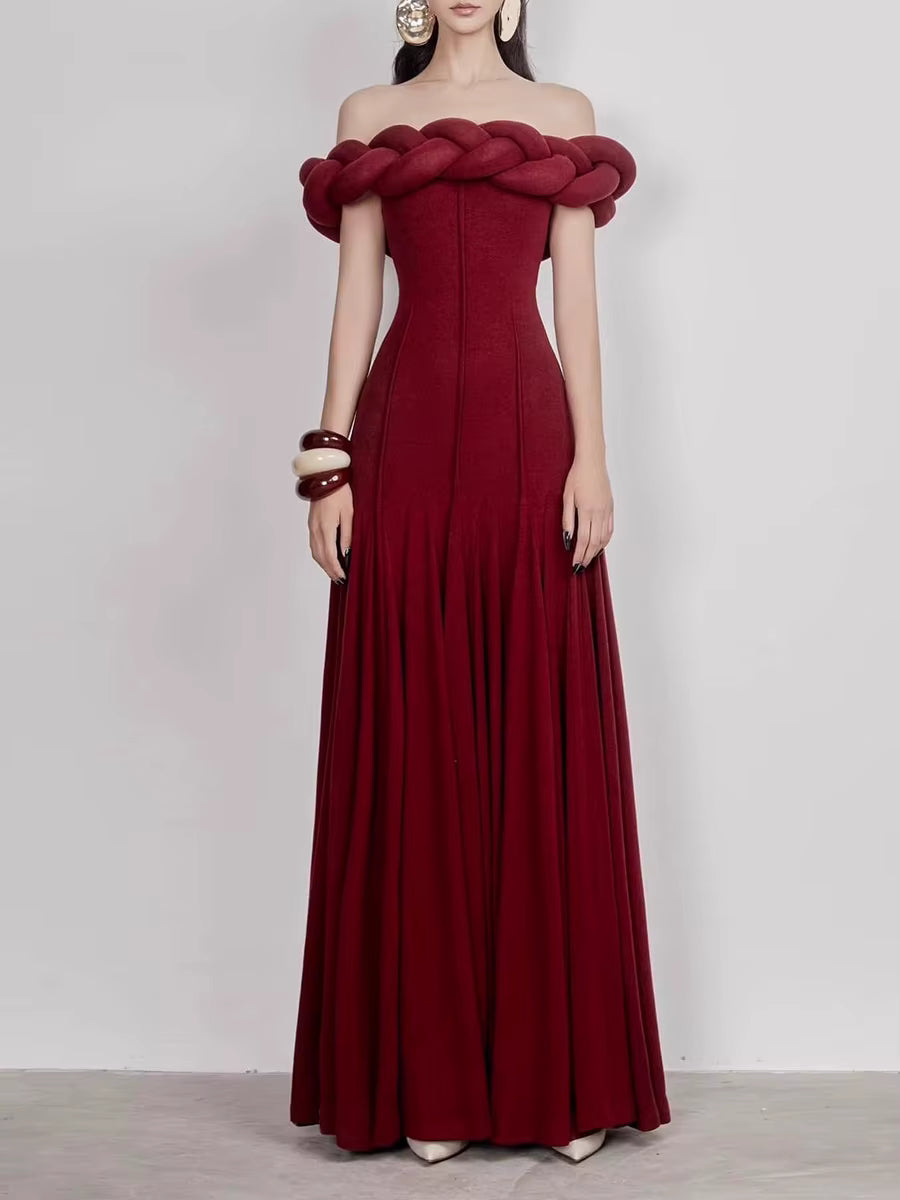 Elegant Slimming Solid Strapless Sleeveless High Waist Temperament Maxi Dress