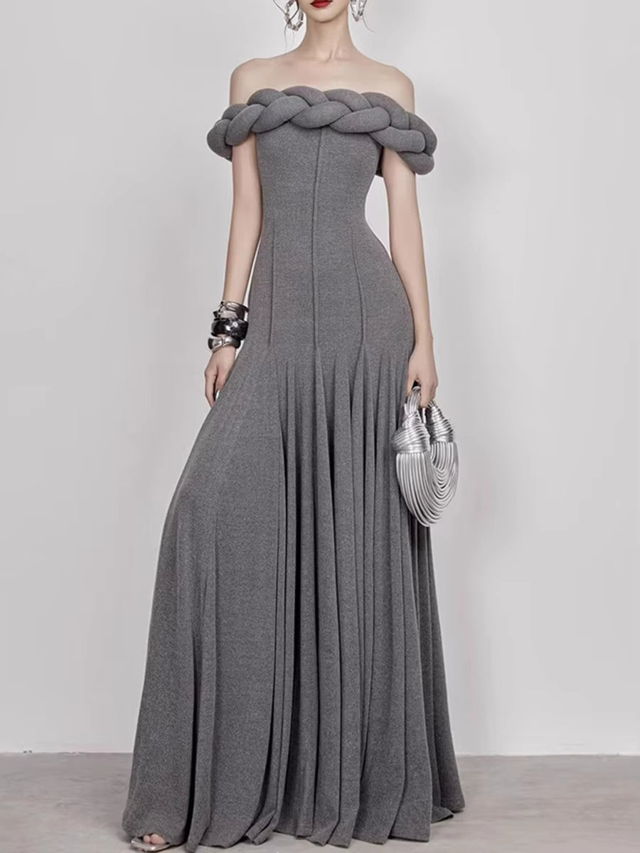 Elegant Slimming Solid Strapless Sleeveless High Waist Temperament Maxi Dress