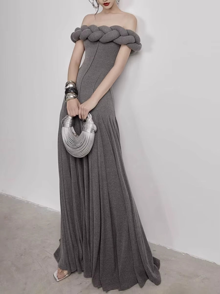Elegant Slimming Solid Strapless Sleeveless High Waist Temperament Maxi Dress