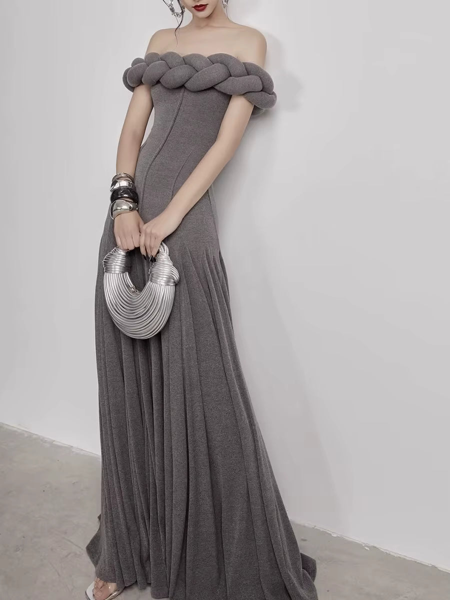 Elegant Slimming Solid Strapless Sleeveless High Waist Temperament Maxi Dress