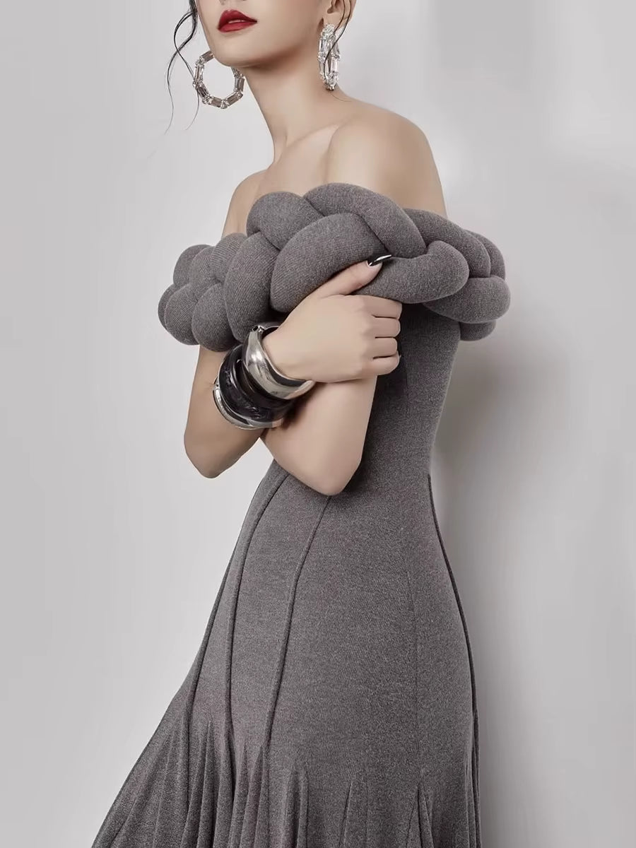 Elegant Slimming Solid Strapless Sleeveless High Waist Temperament Maxi Dress