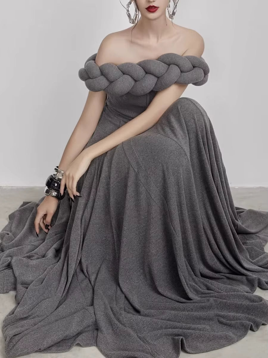 Elegant Slimming Solid Strapless Sleeveless High Waist Temperament Maxi Dress