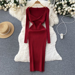 Elegant Solid Casual V Neck Ruche Design Sweater Dresses