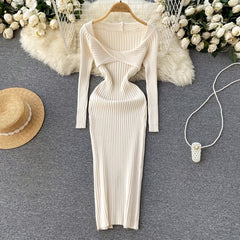 Elegant Solid Casual V Neck Ruche Design Sweater Dresses