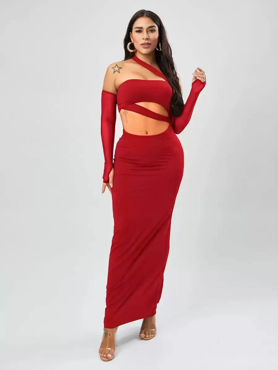 Elegant Solid Color Backless Strapless Long Sleeves Semi Formal Party Dress
