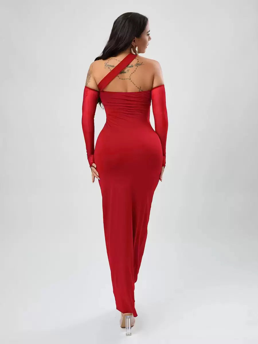 Elegant Solid Color Backless Strapless Long Sleeves Semi Formal Party Dress