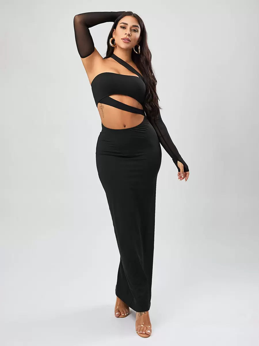 Elegant Solid Color Backless Strapless Long Sleeves Semi Formal Party Dress