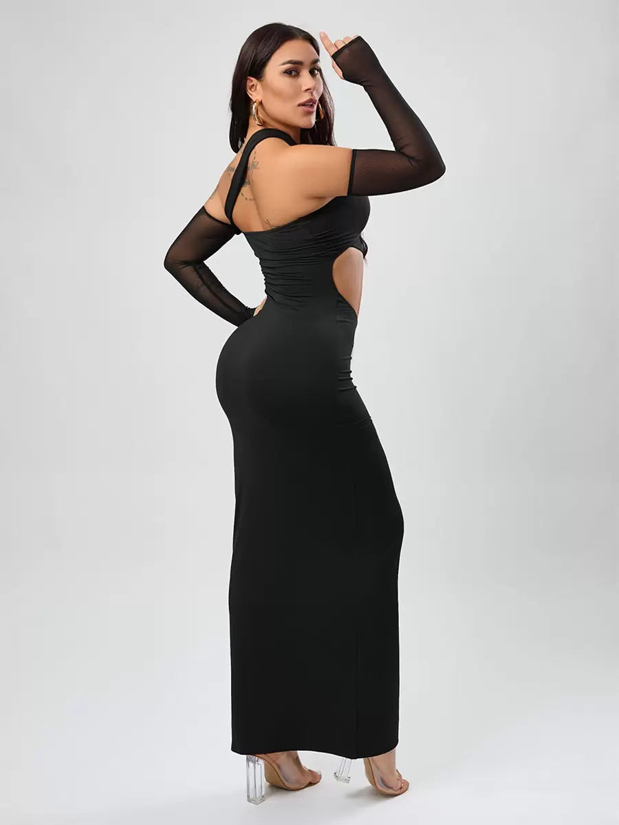 Elegant Solid Color Backless Strapless Long Sleeves Semi Formal Party Dress