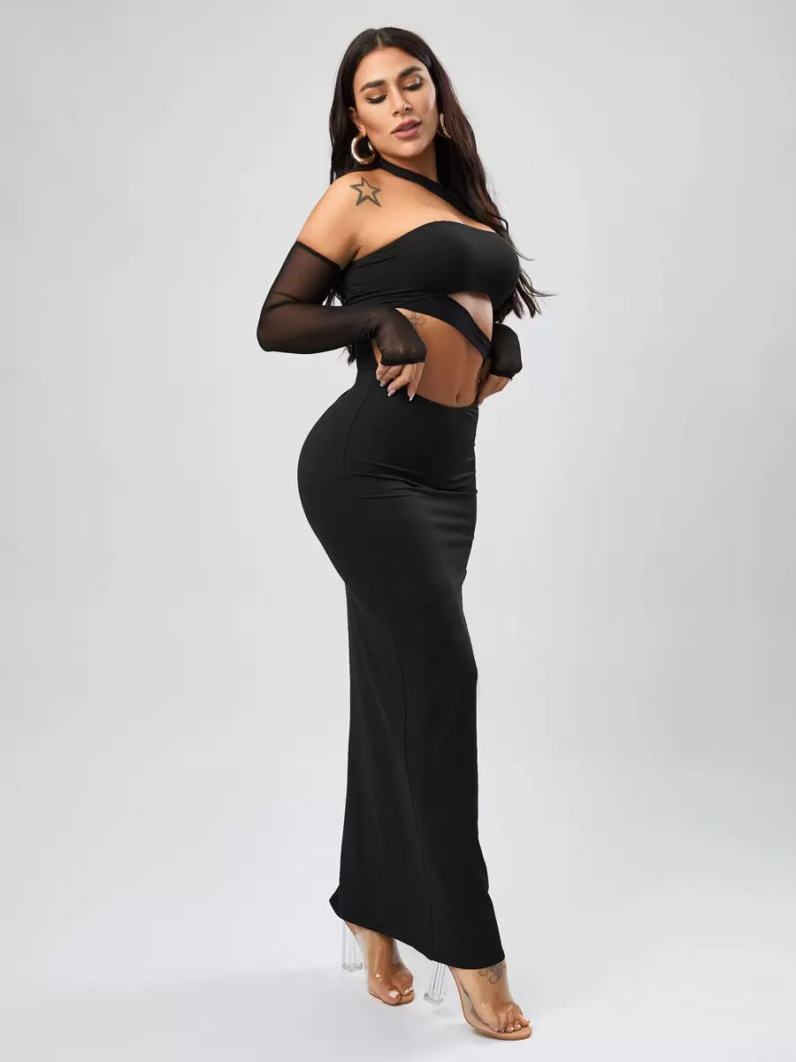 Elegant Solid Color Backless Strapless Long Sleeves Semi Formal Party Dress