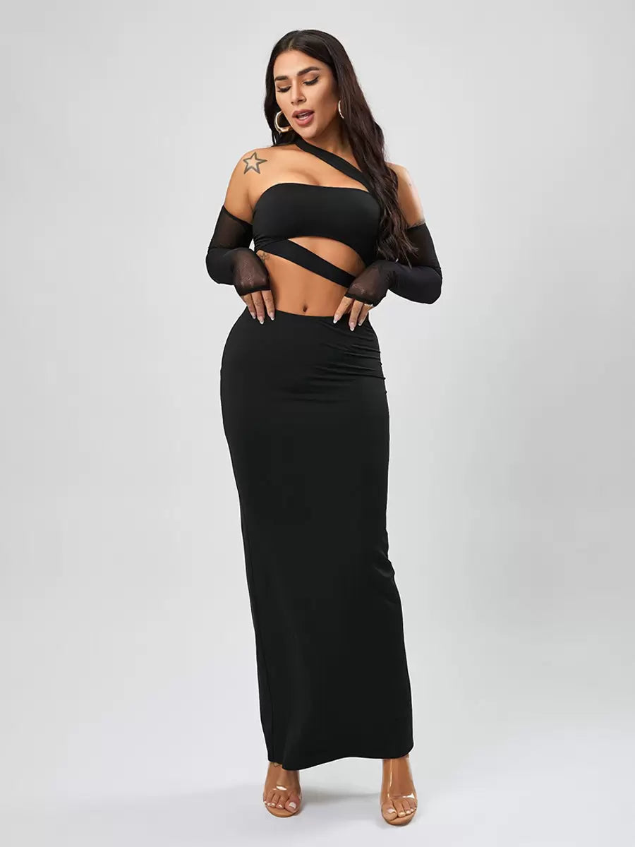 Elegant Solid Color Backless Strapless Long Sleeves Semi Formal Party Dress