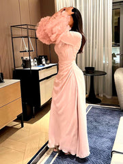Elegant Solid Color Flared Sleeve Pleated Waist A-Line Party Evening Maxi Dresses