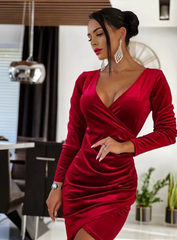 Elegant Solid Color V-neck Pullover A-LINE Slim Fit Dress