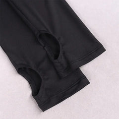 Elegant Solid Hollow O-Neck Long Sleeve Party Club Skinny Mini Dress