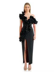 Elegant Solid Patchwork One Shoulder Evening Birthday Party Bodycon Bandage Long Dress
