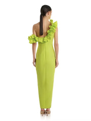 Elegant Solid Patchwork One Shoulder Evening Birthday Party Bodycon Bandage Long Dress