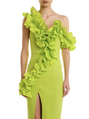 Elegant Solid Patchwork One Shoulder Evening Birthday Party Bodycon Bandage Long Dress