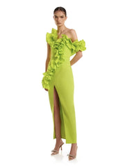 Elegant Solid Patchwork One Shoulder Evening Birthday Party Bodycon Bandage Long Dress