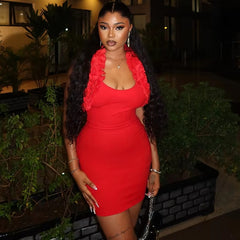 Elegant Solid Ruffles Halter Low Cut Body Shaping Mini Dress