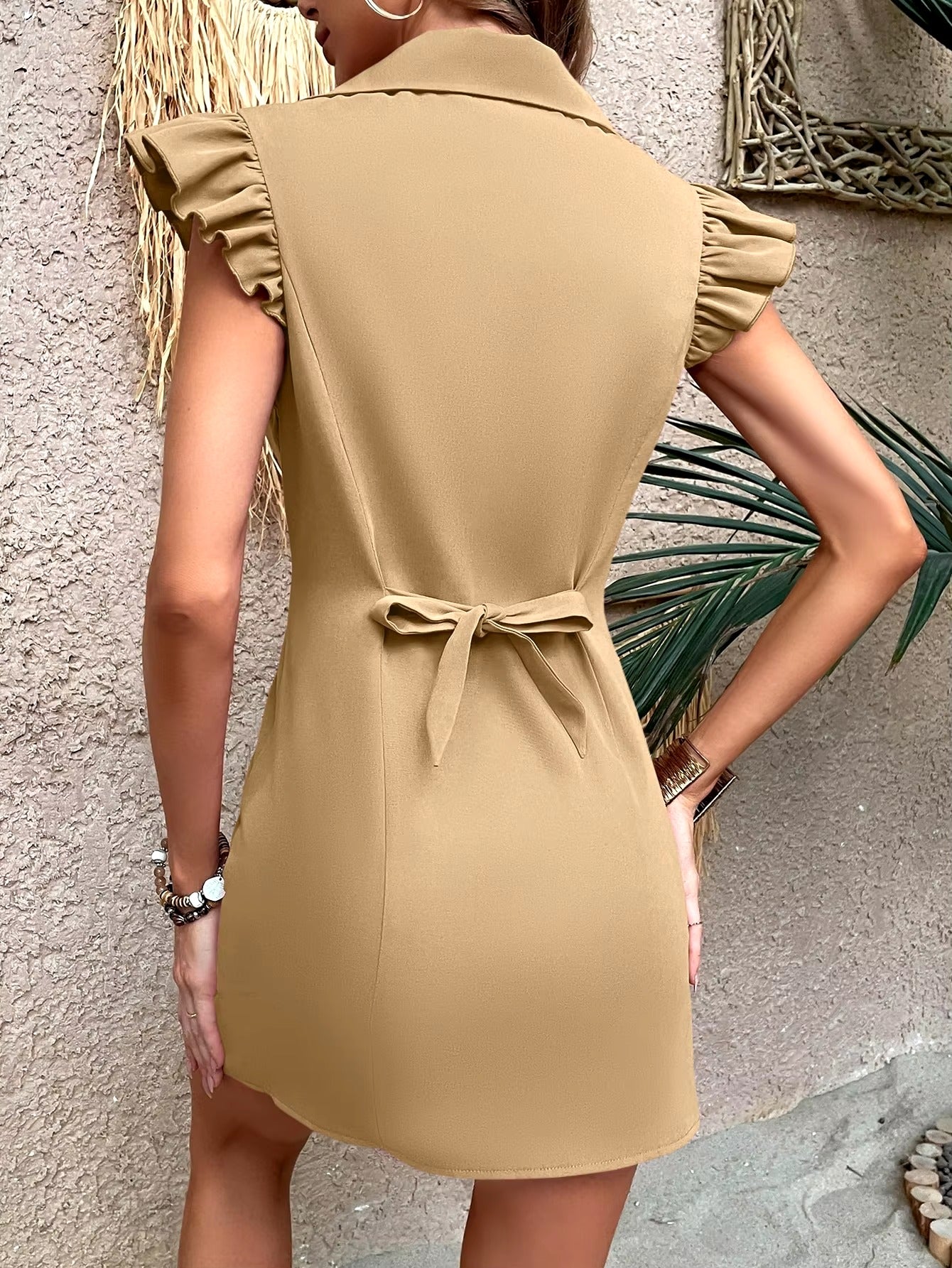 Elegant Solid Turn-down Collar short Sleeve Party Club Slim Fit Mini Blazer Dress