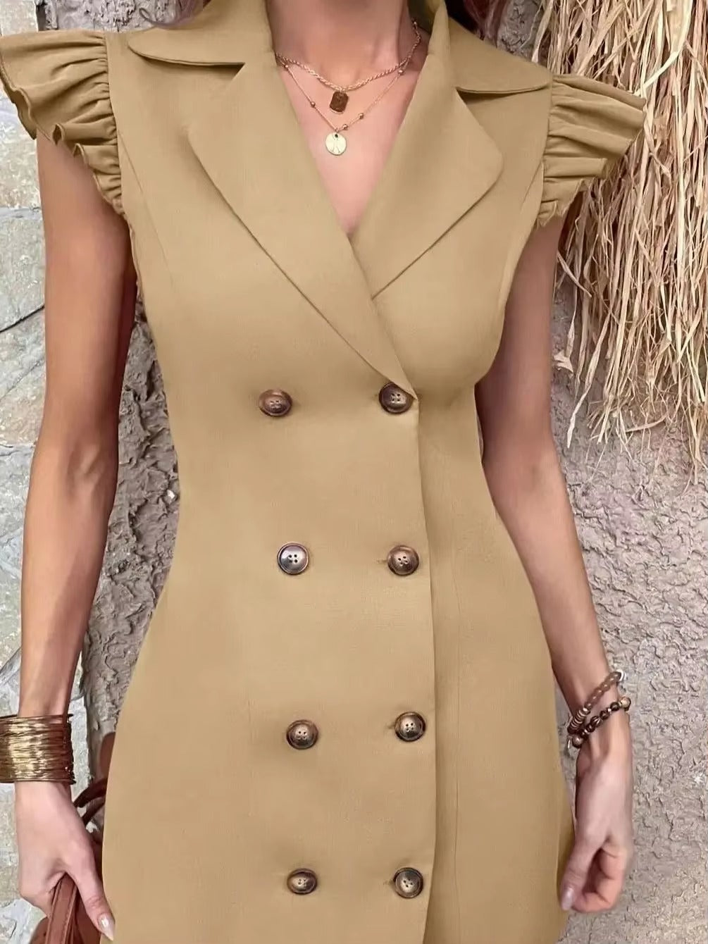 Elegant Solid Turn-down Collar short Sleeve Party Club Slim Fit Mini Blazer Dress