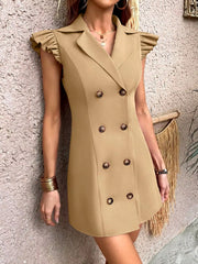 Elegant Solid Turn-down Collar short Sleeve Party Club Slim Fit Mini Blazer Dress