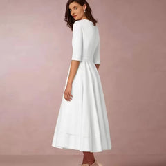Elegant Solid V neck Half Sleeve Daily Casual Medium-length Dress