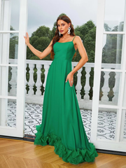 Elegant Spaghetti A Line Party Floor-Length Party Prom Dress