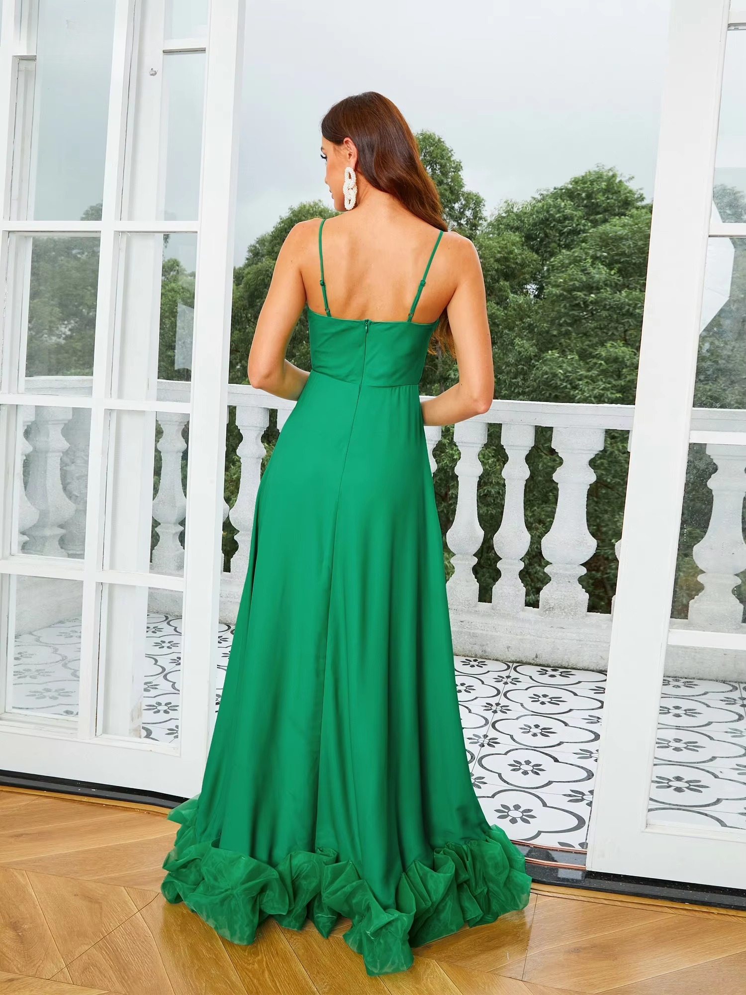 Elegant Spaghetti A Line Party Floor-Length Party Prom Dress