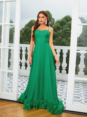 Elegant Spaghetti A Line Party Floor-Length Party Prom Dress