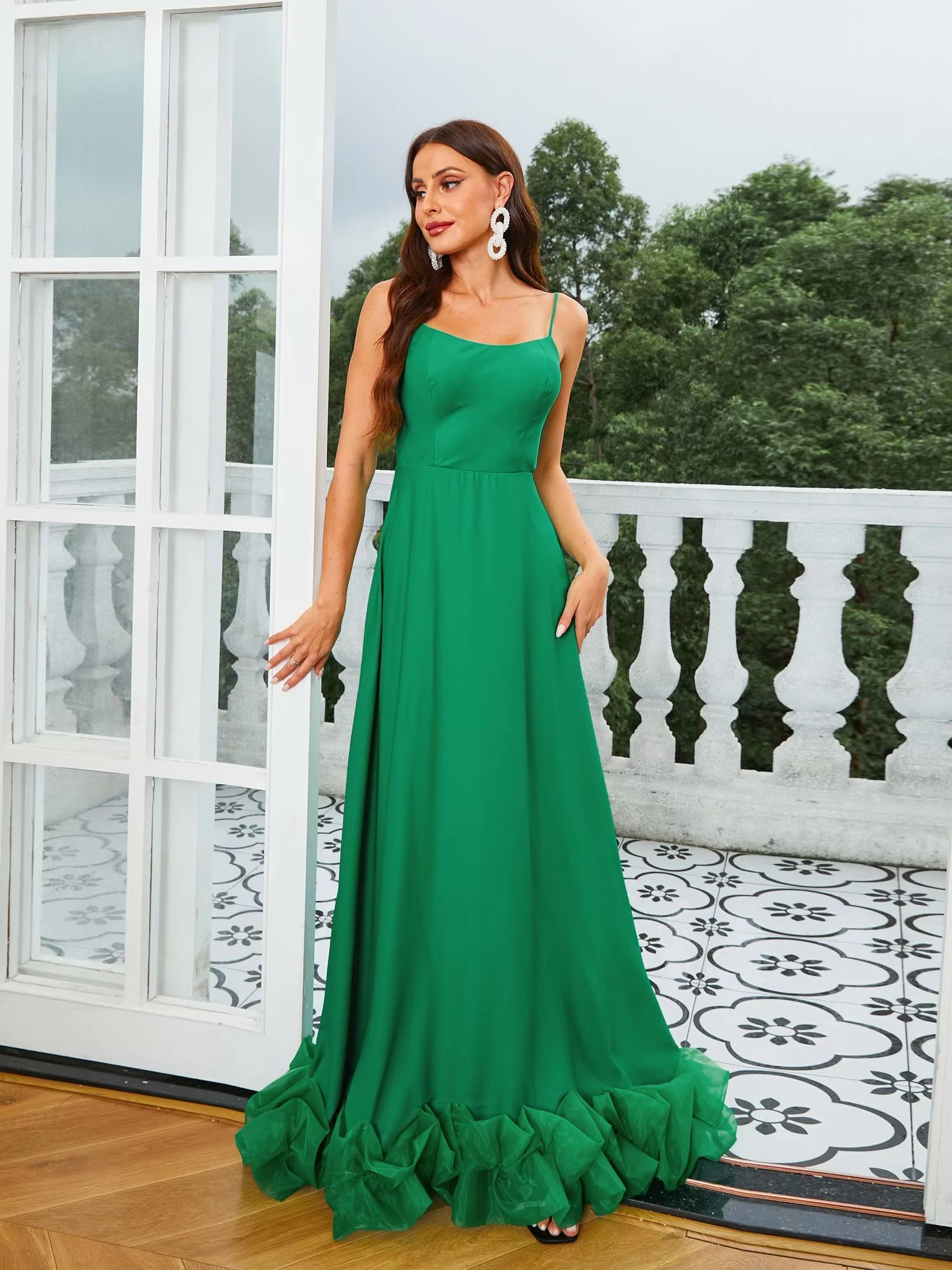 Elegant Spaghetti A Line Party Floor-Length Party Prom Dress
