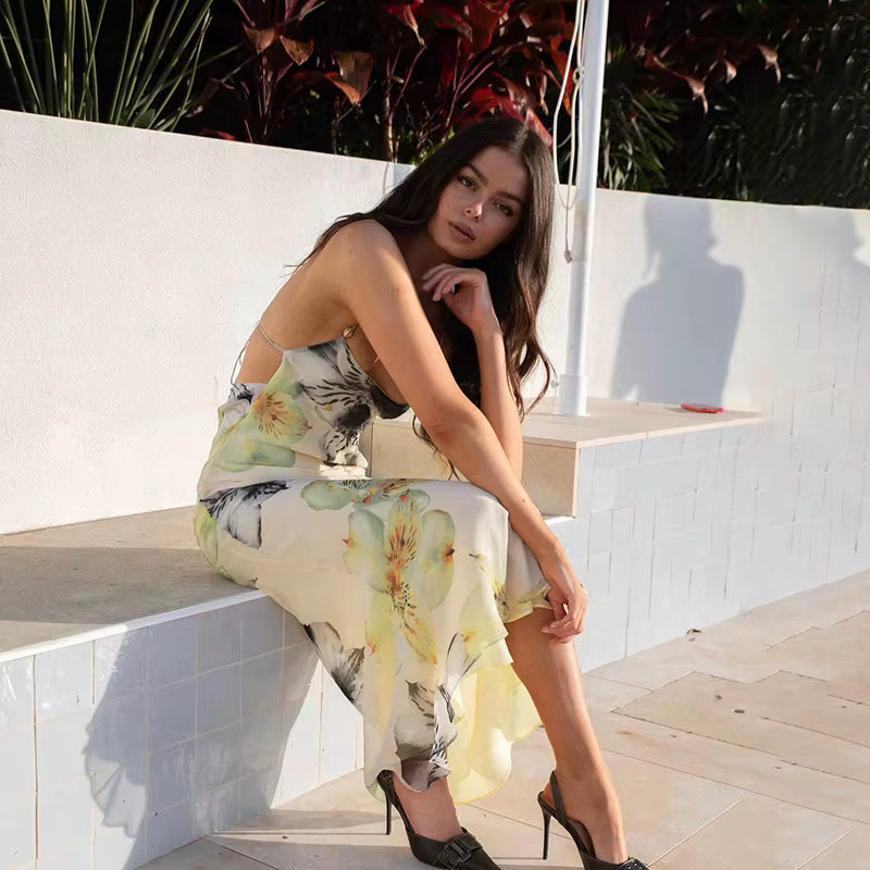 Elegant Spaghetti Strap Backless Bandage Ankle-Length Slim Maxi Dress