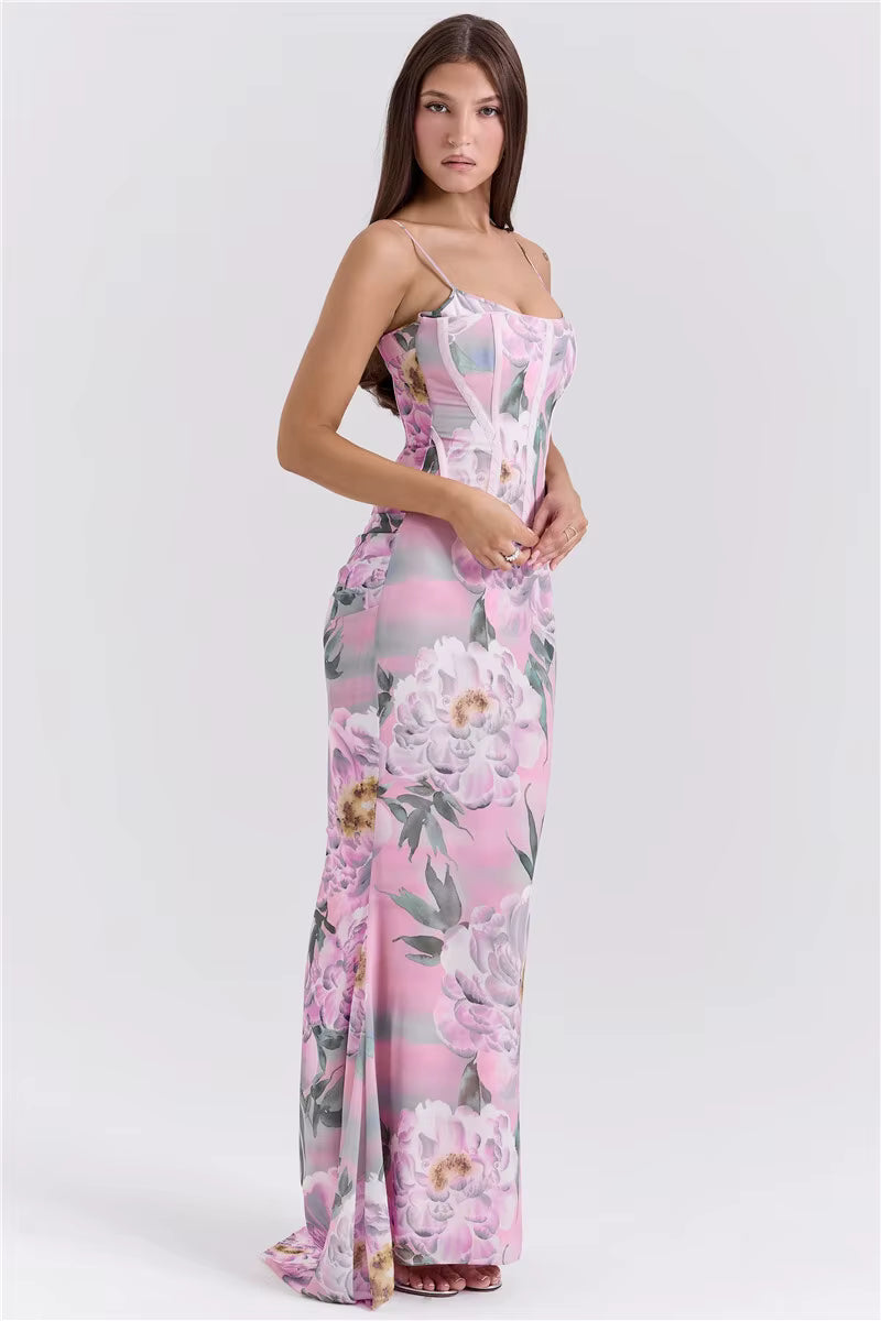 Elegant Spaghetti Strap Floor-Length Backless Sleeveless Maxi Dress