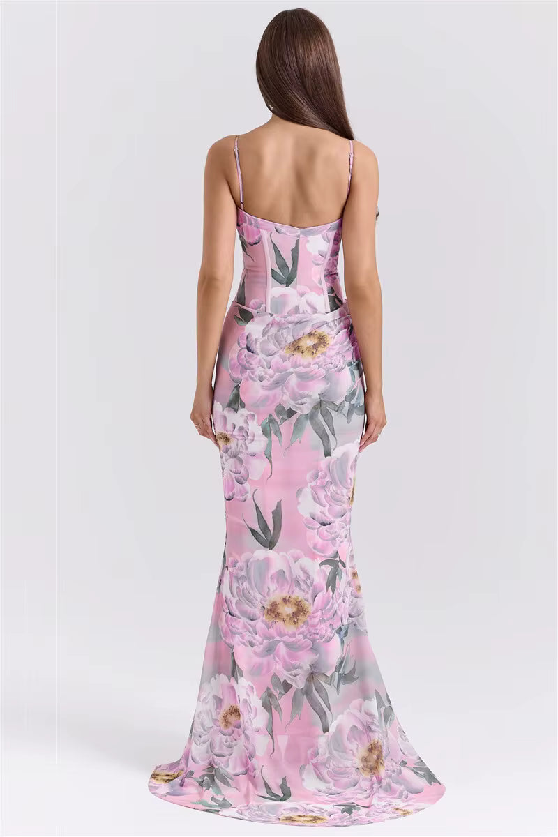 Elegant Spaghetti Strap Floor-Length Backless Sleeveless Maxi Dress