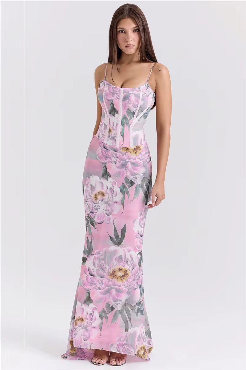 Elegant Spaghetti Strap Floor-Length Backless Sleeveless Maxi Dress