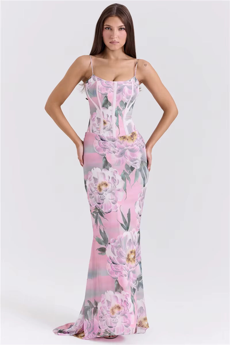 Elegant Spaghetti Strap Floor-Length Backless Sleeveless Maxi Dress