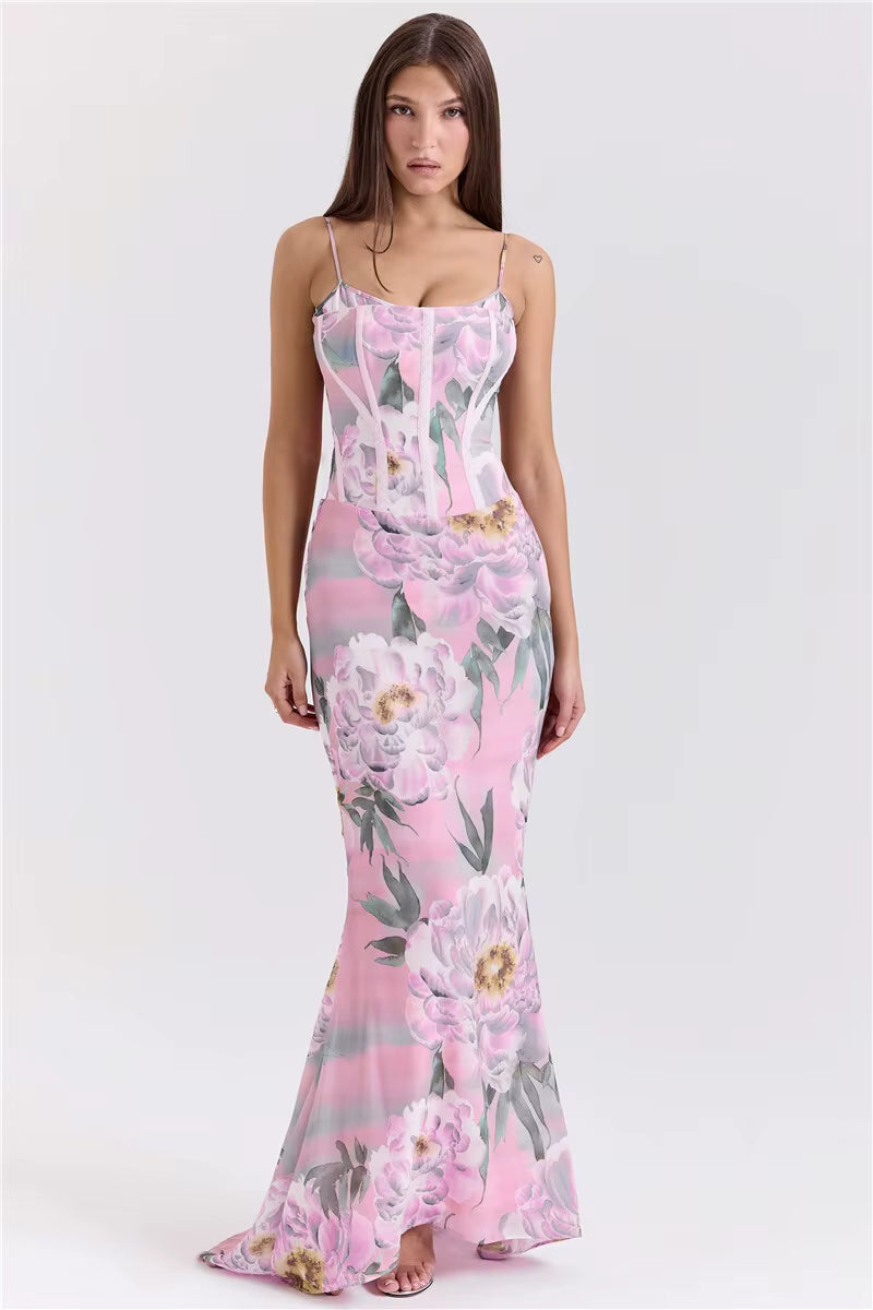 Elegant Spaghetti Strap Floor-Length Backless Sleeveless Maxi Dress