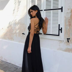 Elegant Spaghetti Strap Backless Sleeveless Side Slit Floor-Length Maxi Dress