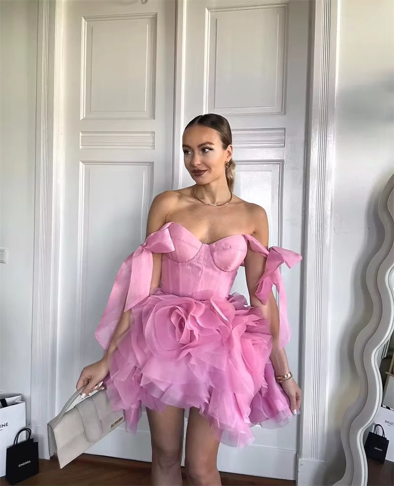 Elegant Spaghetti Strap Bella Tulle Cocktail Party Mini Ball Gown