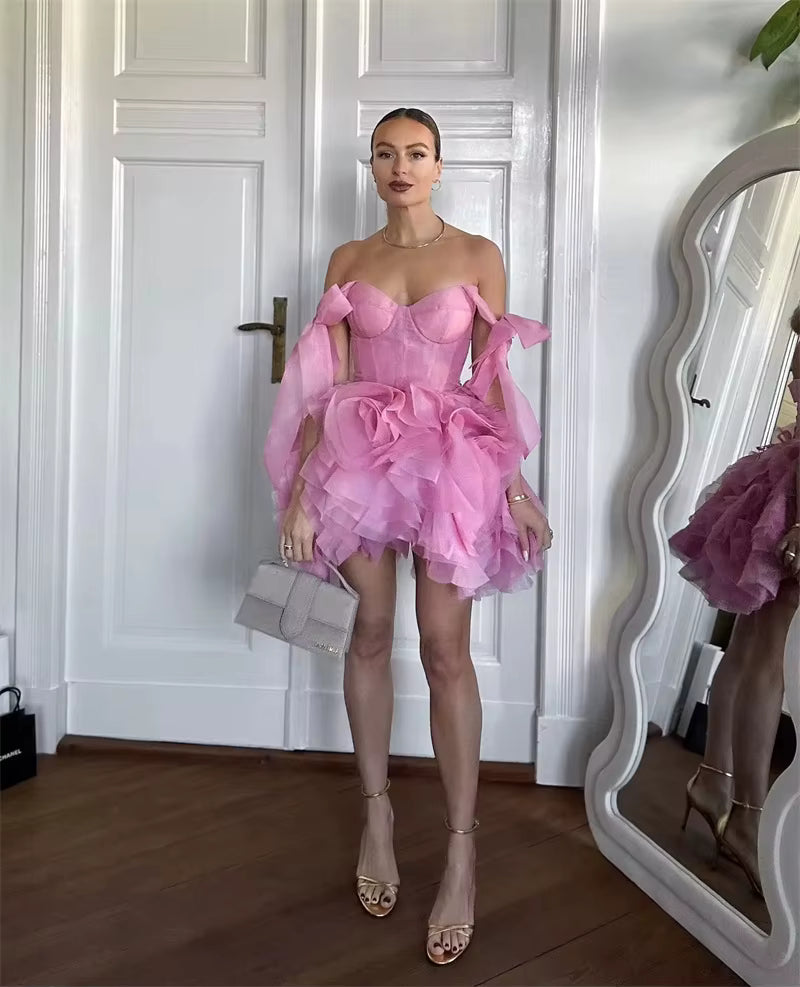 Elegant Spaghetti Strap Bella Tulle Cocktail Party Mini Ball Gown