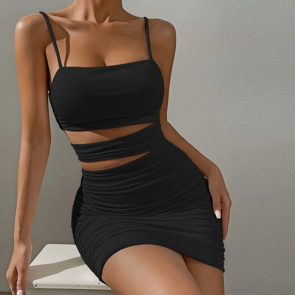 Elegant Spaghetti Strap Bodycon Backless Evening Party Mini Dress
