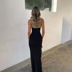 Elegant  Spaghetti Strap Hollow Out Long Slim Bodycon Maxi Dress