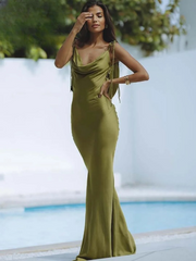 Elegant Spaghetti Strap Open Back Straight Floor-Length Dresses