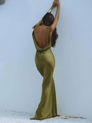 Elegant Spaghetti Strap Open Back Straight Floor-Length Dresses