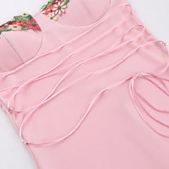 Elegant Spaghetti Strap Print Patchwork Maxi Dress Strapless Sleeveless Backless Bodycon Long Dress