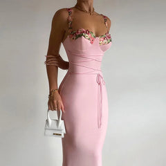 Elegant Spaghetti Strap Print Patchwork Maxi Dress Strapless Sleeveless Backless Bodycon Long Dress