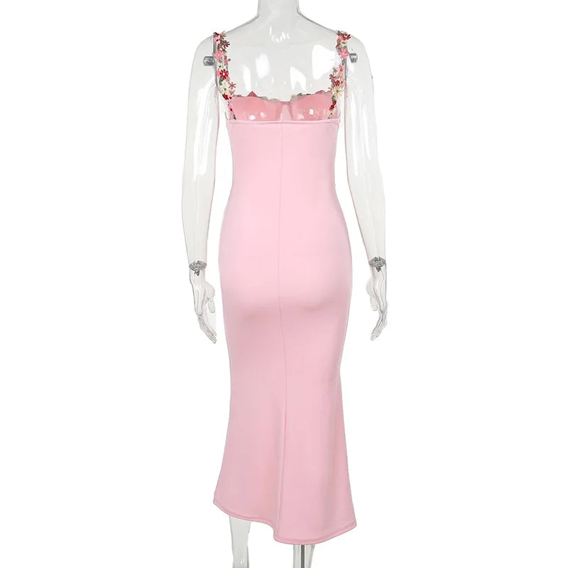 Elegant Spaghetti Strap Print Patchwork Maxi Dress Strapless Sleeveless Backless Bodycon Long Dress