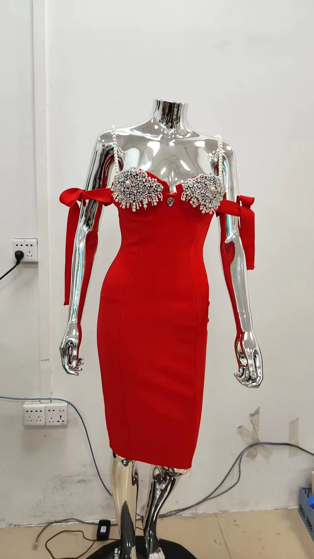 Elegant Spaghetti Strap Square Collar Bandage Strap Evening Party Bodycon Mini Dress