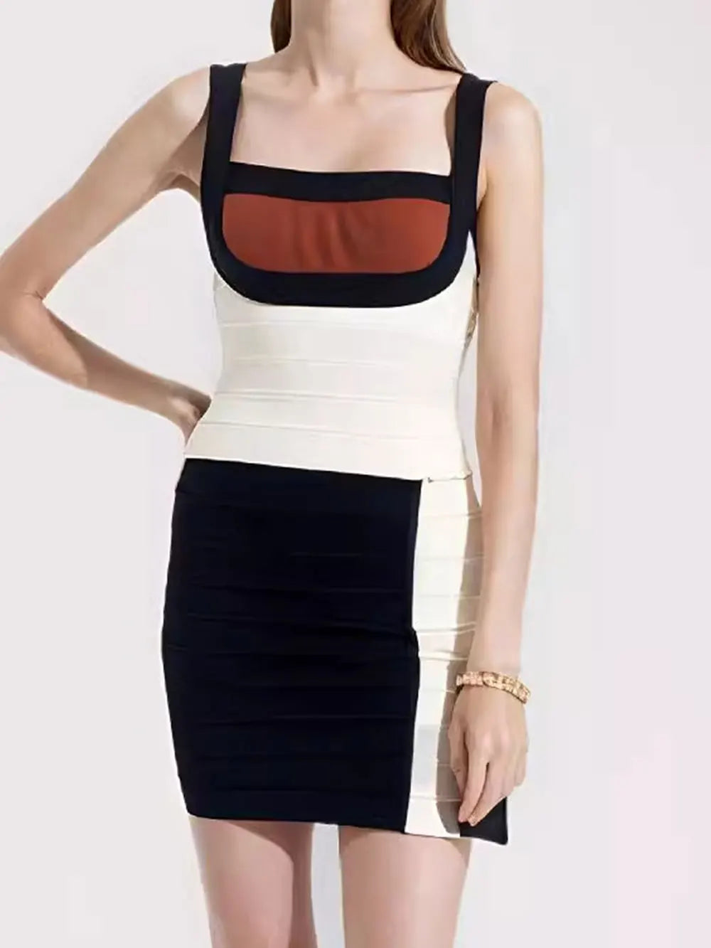 Elegant Spaghetti Strap Square Neck Sleeveless Evening Party Bodycon Bandage Mini Dresses