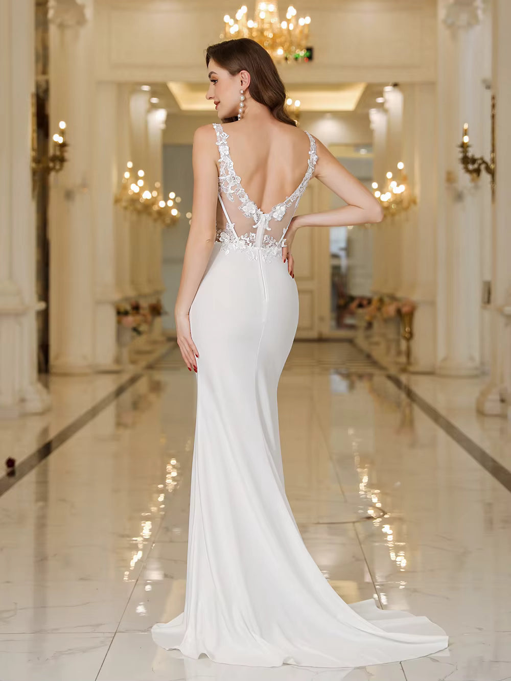 Casual  A Line Beaded Appliques Floor-Length Illusion Prom Maxi Dresses